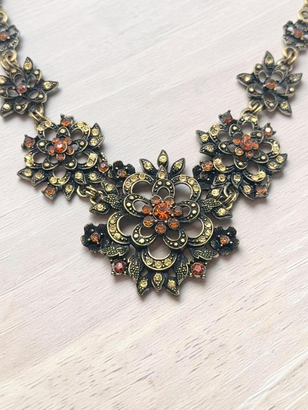 Claire's Bronze-Tone Rhinestone Flower Necklace